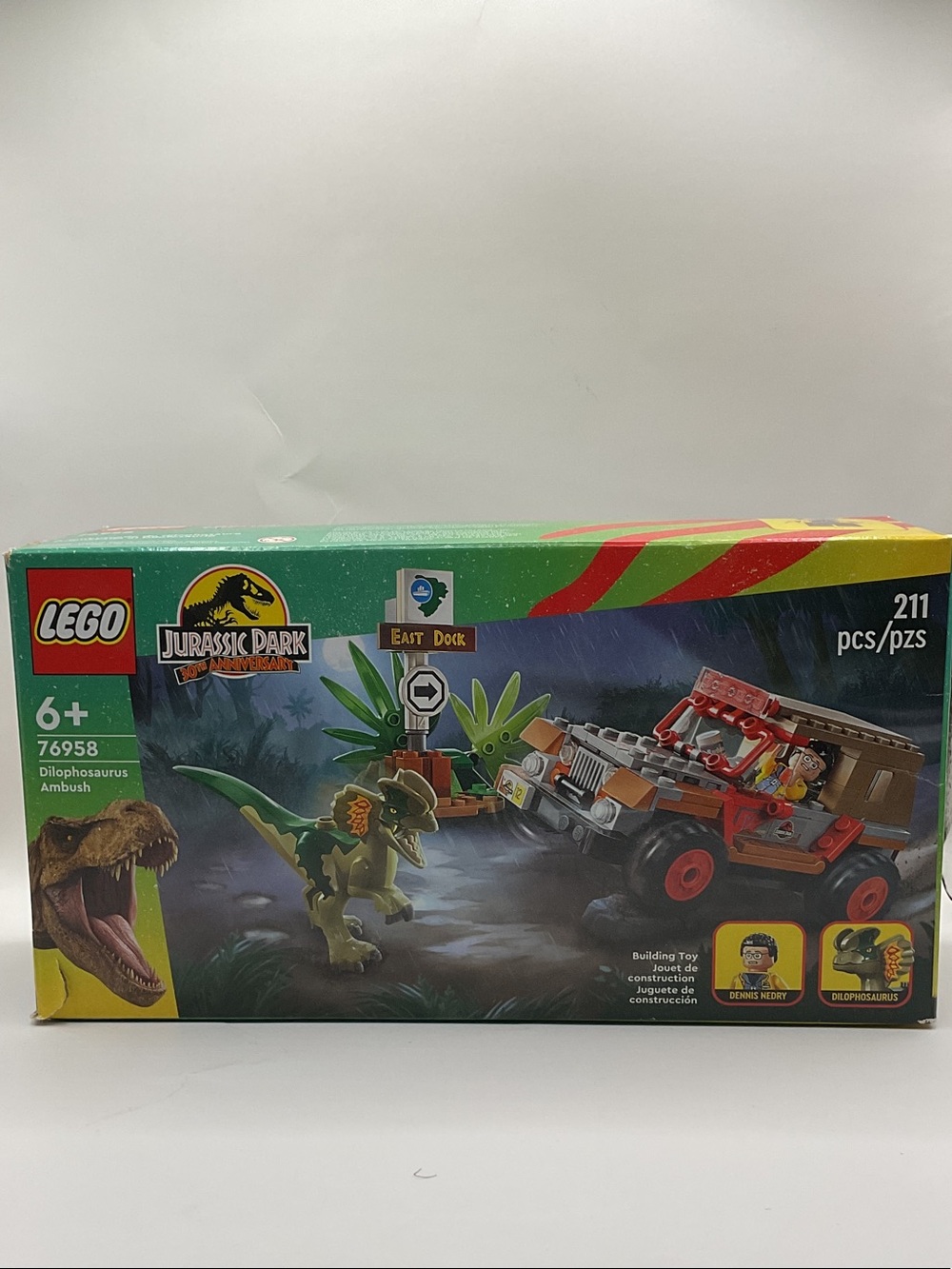 LEGO 76958 Jurassic Park Dilophosaurus Ambush Set - Green, Red, Brown